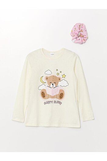 LC Waikiki Crew Neck Printed Long Sleeve Girls Pajama Set and Buckle