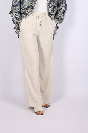 Tuğba Sarı Women's Linen Look Relaxed Cut Palazzo Trousers