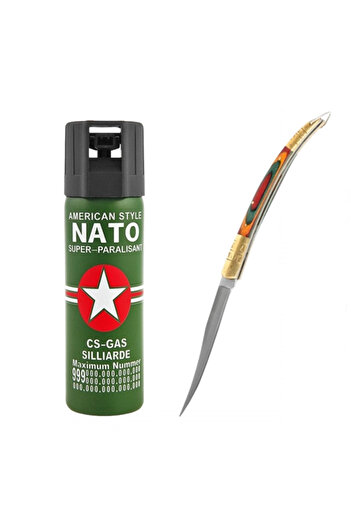 Depox Set spray cu piper și cuțite model spaniol 18 cm, autoapărare, 110 ml, verde