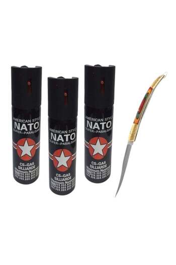 Depox Set model spaniol 20,5 cm si trei spray-uri cu piper, autoaparare, 90 ml