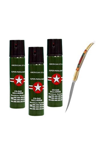Depox Set de cuțite model spaniol 15 cm și trei spray-uri cu piper, autoapărare, 110 ml, verde