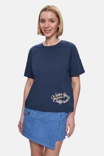 UCLA Γυναικείο μπλουζάκι ODETTE Navy Blue Crew Neck με στάμπα Loose Fit