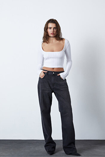 Beyyoglu Long Sleeve Square Neck Croptop