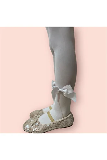 Daymod Girl's White Bow Accessory Mousse Pantyhose