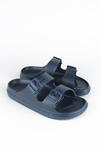 LUGMO Non-Slip Sole Adjustable Double Buckle Men's Massage Sole Lightweight Slippers Navy Blue