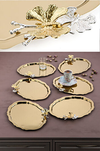 AHİR TİCARET 6 Pieces Cloud Model Coffee-Tea Serving and Presentation Tray with Butterfly Accessories 25 cm X 20 cm