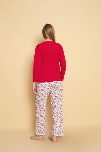 CALİA Women's Combed Cotton Crew Neck Long Sleeve Pajama Set