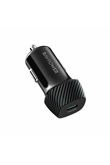 Smart RAVPower 20W Car Charger – Single PD Port, USB-C – Black