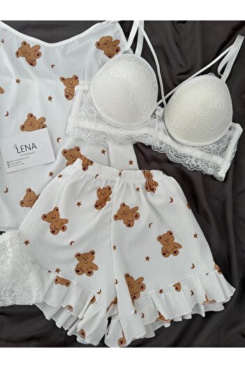 Lena Homewears Women's Mini Tedy 4'Er Shorts Pajama Set