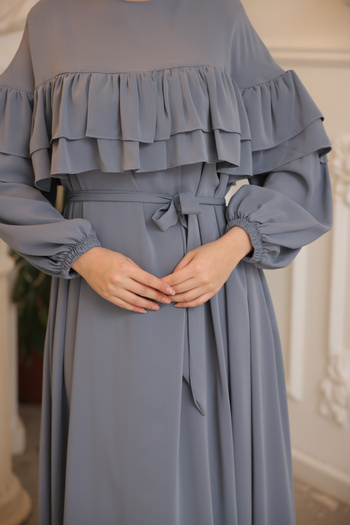 Nissra Ankanoor Gray Double Ruffle Casual Dress Anka 255068