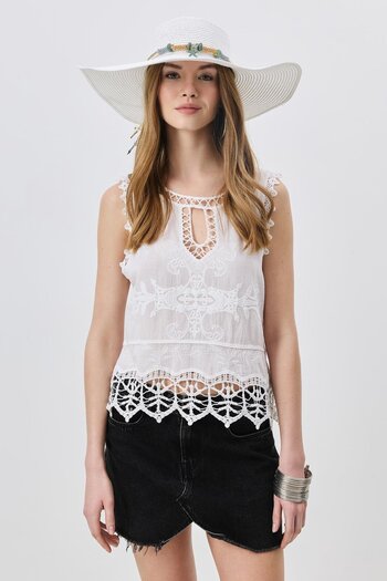 C&City Wide Brim Straw Beach Hat Y25730-14 White