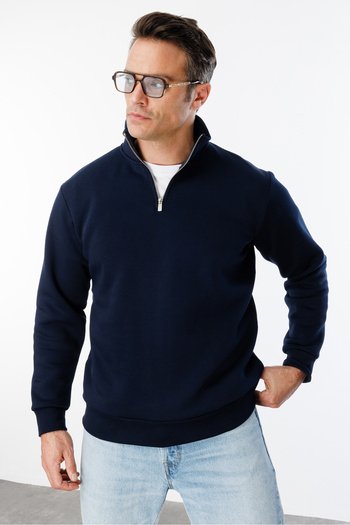 GENIUS STORE Unisex Sweatshirt Comfortable Cut Cotton Fleece Inside Half Zipper Stand Collar Sweatshirt