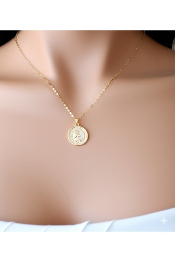 Neva GOLD PLATED BARRY CHAIN ANTIQUE TERM COIN MOTIF MEDALLY NECKLACE