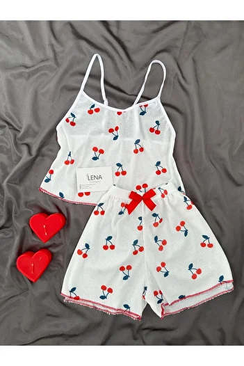 Lena Homewears Ecru Cherry Shorts Pajama Set
