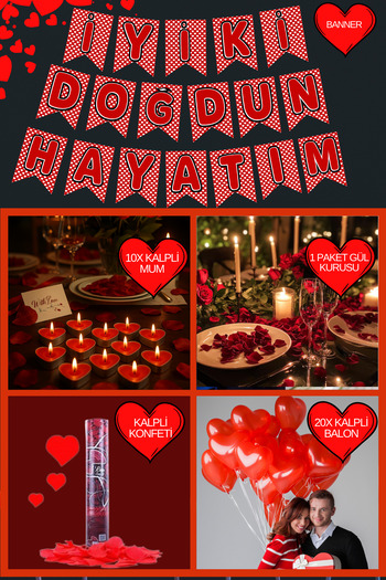 Baloncu Dede Heart Balloon Heart Candle Heart Banner Dusty Rose Set Valentine's Day Dear Birthday