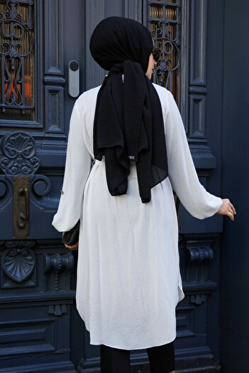 Neva Style Kemerli Ekru Tesettür Tunik 21095e