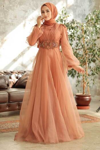 Neva Style Bead Detailed Tile Hijab Evening Dress 2249Krmt