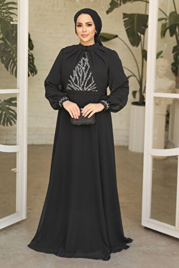Neva Style Вишита бісером чорна вечірня сукня хіджаб 25886s