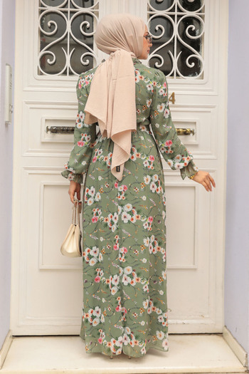Neva Style Φόρεμα Hijab Χακί με λουλούδια 29711hk