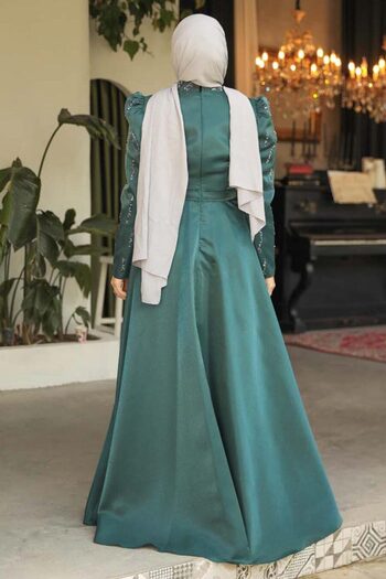Neva Style Beaded Emerald Green Hijab Evening Dress 51891Zy