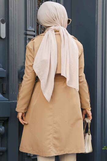 Neva Style Kemerli Camel Tesettür Trençkot 61171C