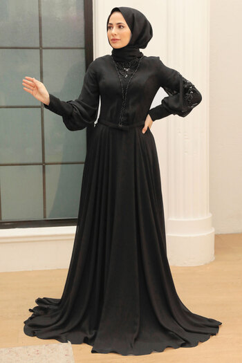 Neva Style Beaded Black Hijab Evening Dress 750S