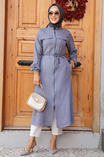 Neva Style GRay Hijab Tunic - ButtoneD, Model 645gr