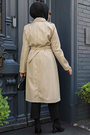 Neva Style Kemerli Bej Tesettür Trençkot 60500BEJ
