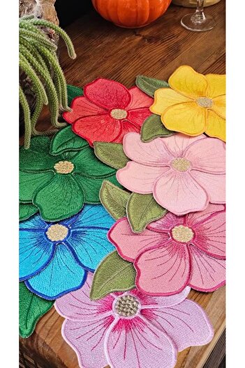 Agbtrend Set of 7 Magnolia Embroidered Colorful Presentation and Cocktail Napkins