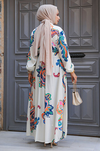Neva Style Φόρεμα Hijab με εκρού σχέδιο - 23441E