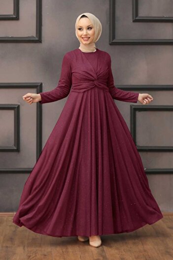 Neva Style Glittery Fuchsia Hijab Evening Dress 5397F