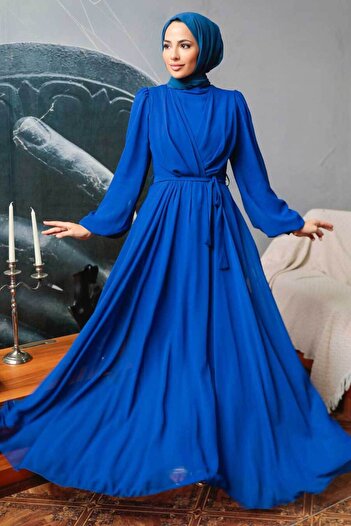 Neva Style Balloon Sleeve Sax Blue Hijab Dress 5796Sx