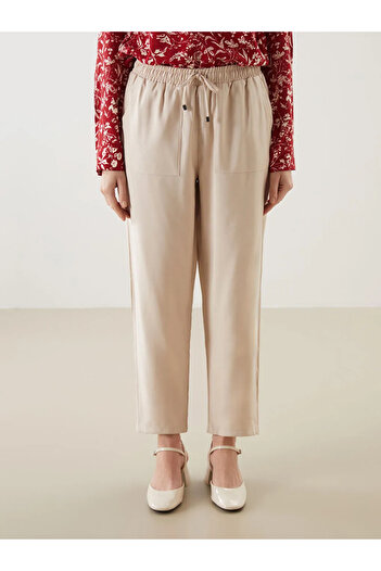 LC Waikiki Lcw grace ecru elastic waist carrot cut women's pants