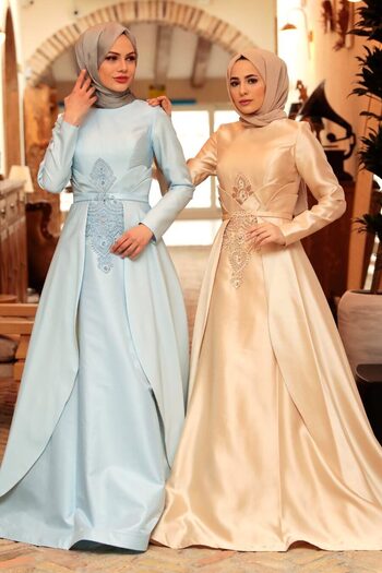 Neva Style Dantel Detaylı Bebek Mavisi Tesettür Abiye Elbise 284bm