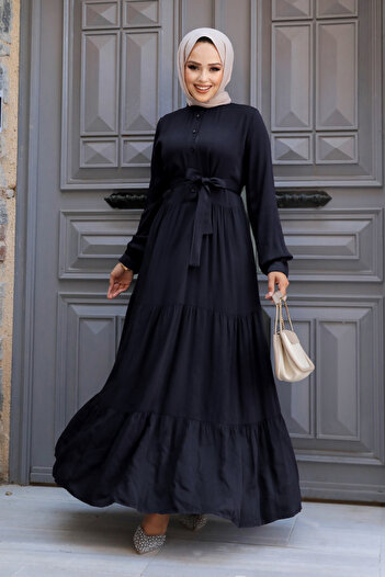 Neva Style Πλισέ φόρεμα Navy Blue Hijab - 22042L