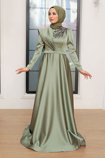 Neva Style Beaded Green Hijab Evening Dress 22441Cy