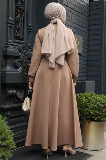 Neva Style Χάντρες Κεντημένο Μινκ Φόρεμα Hijab - Μανίκι 23631V
