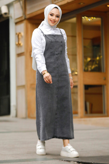 Neva Style Smoked Hijab Denim Salopet Dress 19014FU