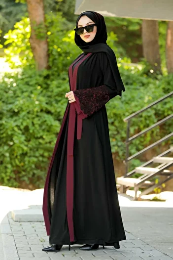 Neva Style Claret Red Hijab Abaya with Flywheel Sleeves 55084br