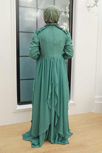 Neva Style Beaded Green Hijab Evening Dress 25807Cy