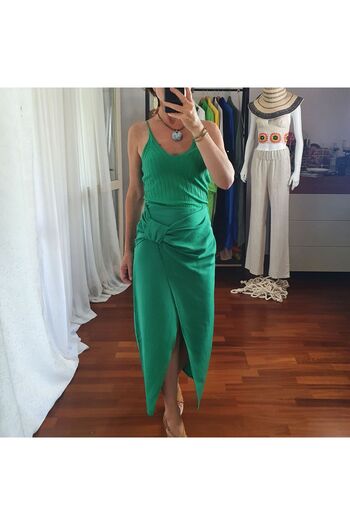 pudubutik Ribbed Straps Soft Tricot Tank Top Green