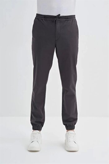 Cazador 0004 Button Closure Jogger Men's Trousers with Elastic Waist and Legs Anthracite