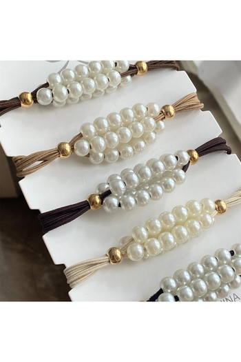 Twinssis Accessories Pearl Detailed Soft Dark Color Horsetail Hair Rubber Set of 5