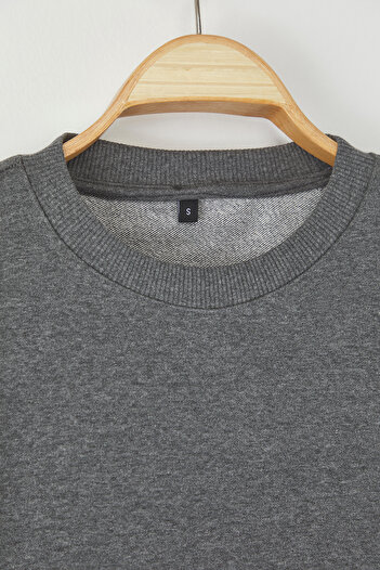 Trendyol Collection Anthracite Melange Oversize/Wide Cut Cotton Thick Basic T-Shirt Tedss25Ts00005