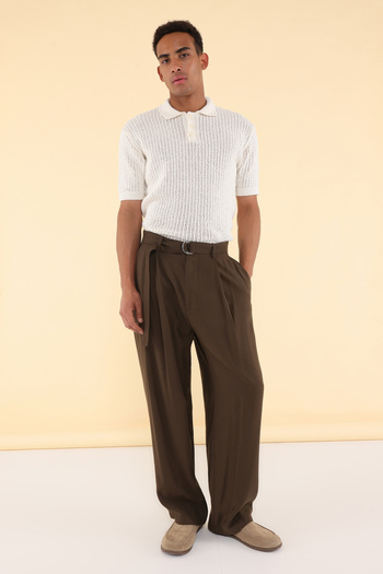 Trendyol Collection Ecru Unisex Regular/Normal střih Polo výstřih Texturované pletené tričko TMNSS25PO00023
