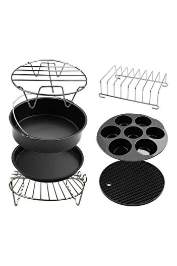 Generic 7 Piece Air Fryer Stainless Steel Accessories Black