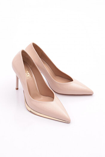 DGN Women's Pointed Toe Heeled Shoes Beige Patent Leather 67292859