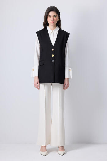Touché Privé Button Detail Gabardine Vest