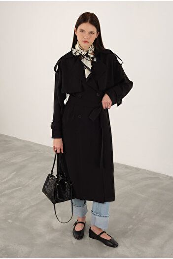 HEQA Modal Trench Coat - Black