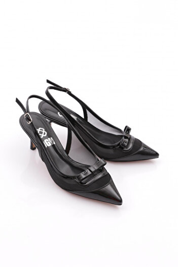 DGN Women's Pointed Toe Heeled Shoes Black Patent Leather 6739535